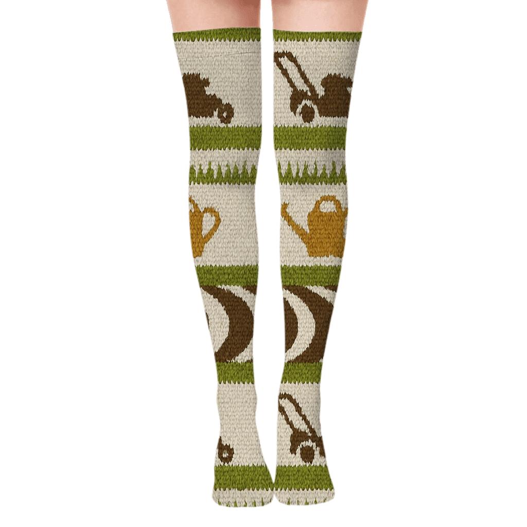 Groundskeeper-Grade Lawn Stripe Tessellation stylish fashion over-the-knee socks
