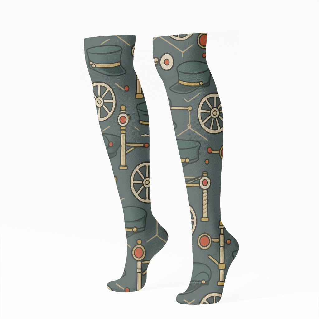 Train Conductor Signal Box Tessellation unique graphic knee-high socks