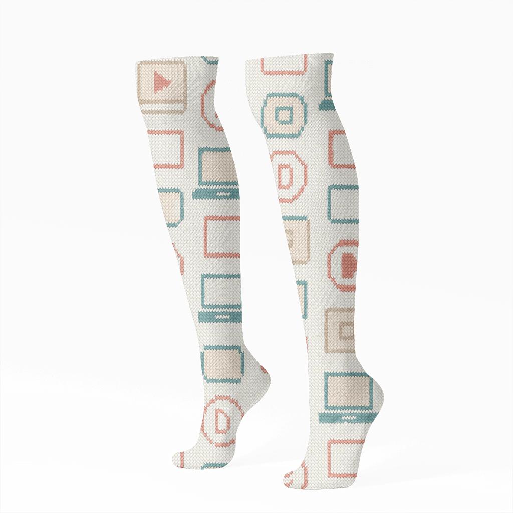Knitted Pattern Illusion Graphic Designer Grid soft everyday knee-high socks