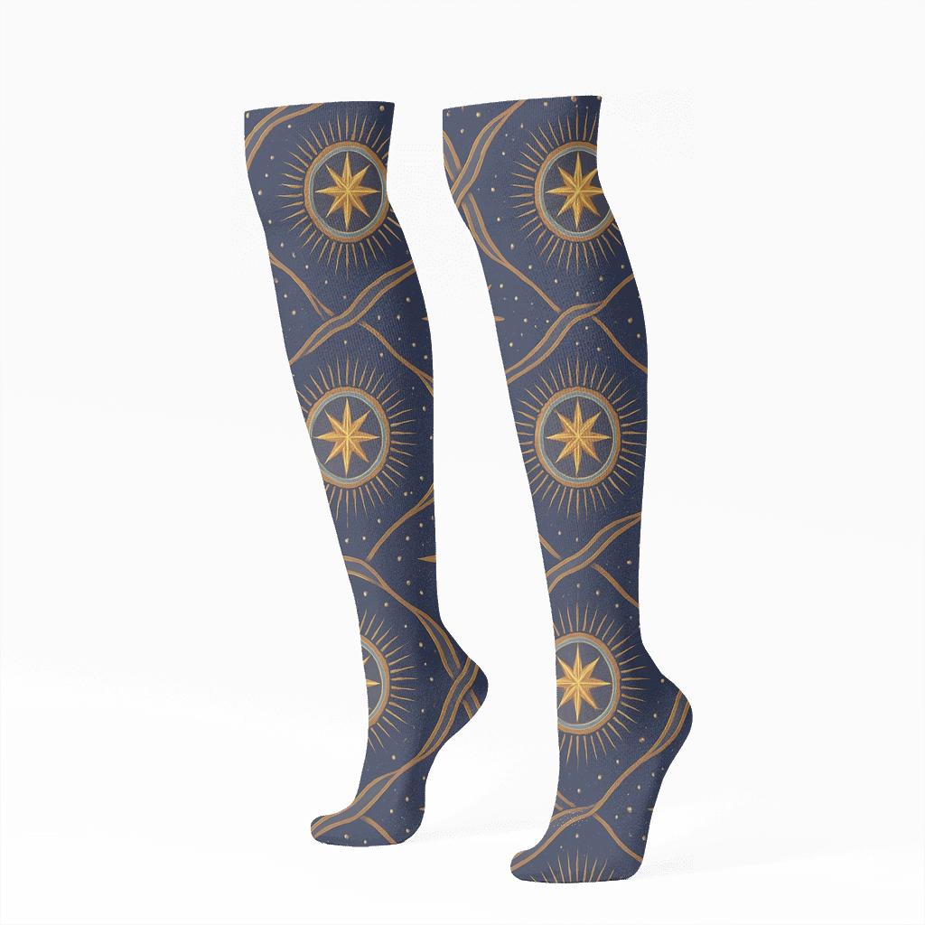Tiled Rosette Star Of Bethlehem Medallions stylish athletic knee-high socks