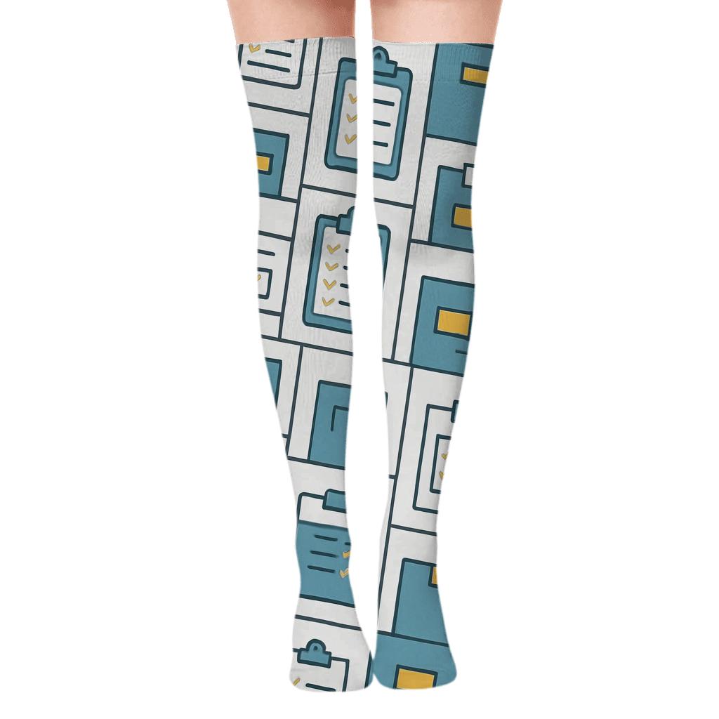 Inventory Checklist Pattern With Warehouse Worker Charm stylish fashion over-the-knee socks