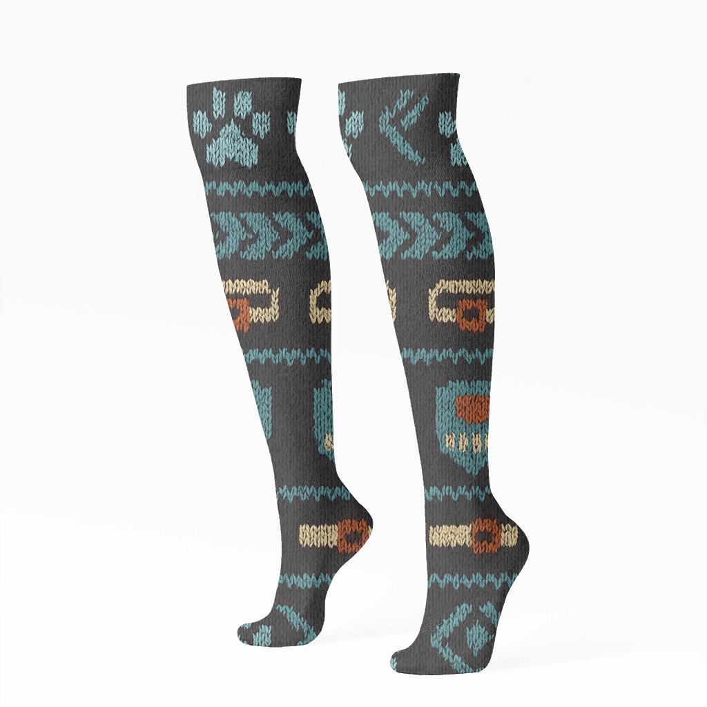 Knitted Animal Control Officer Paw Band Lattice personalized knee-high socks