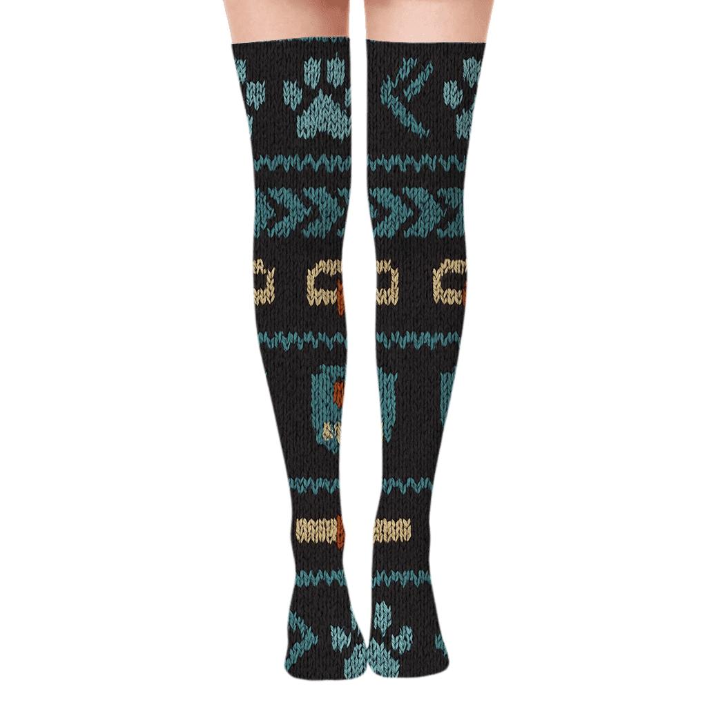 Knitted Animal Control Officer Paw Band Lattice personalized over-the-knee socks
