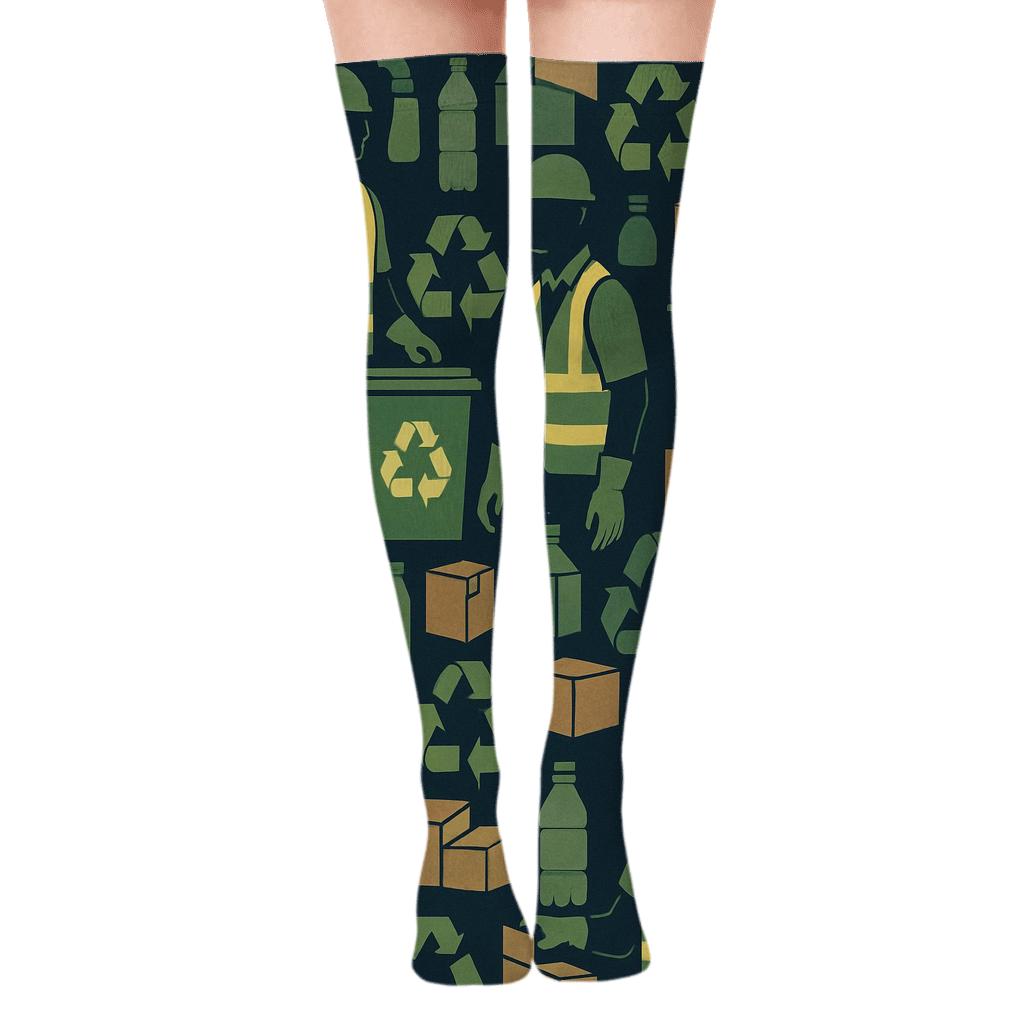 Industrial Collage Pattern For Recycling Plant Worker comfortable cotton over-the-knee socks