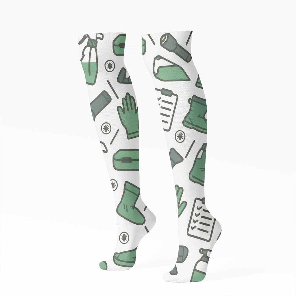 Pest Control Technician Tool Tessellation Blueprint comfortable cotton knee-high socks