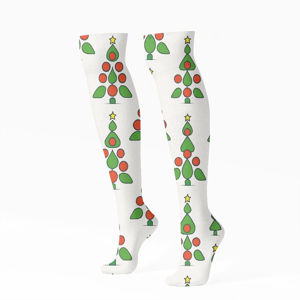 Christmas Tree Ornament Grid On White Background premium sports knee-high socks