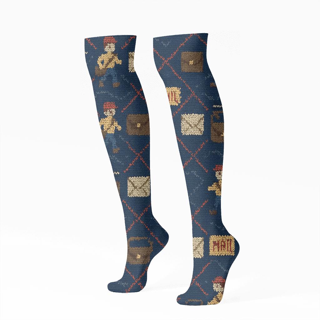 Knitted Postal Worker Route Lattice custom knee-high socks