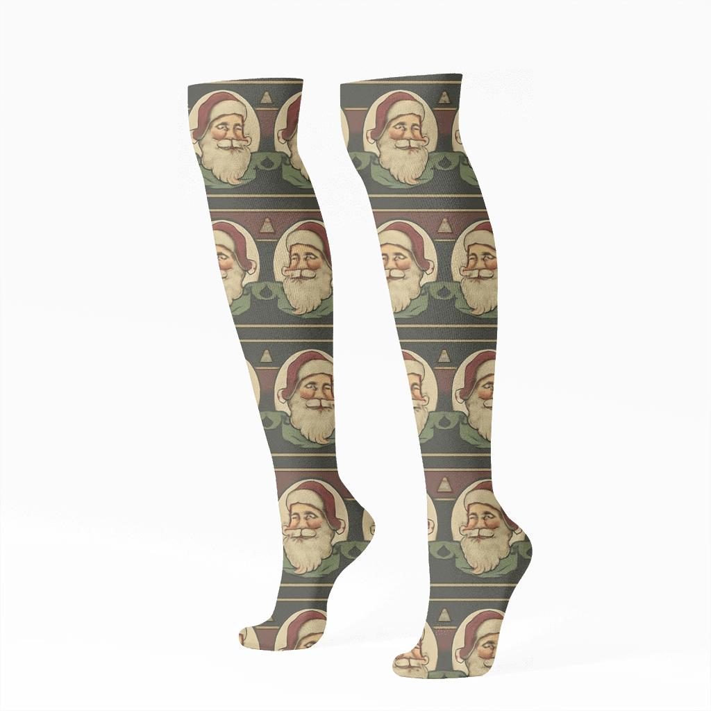 Vintage Santa Poster Look For Holiday Pattern Bands personalized knee-high socks