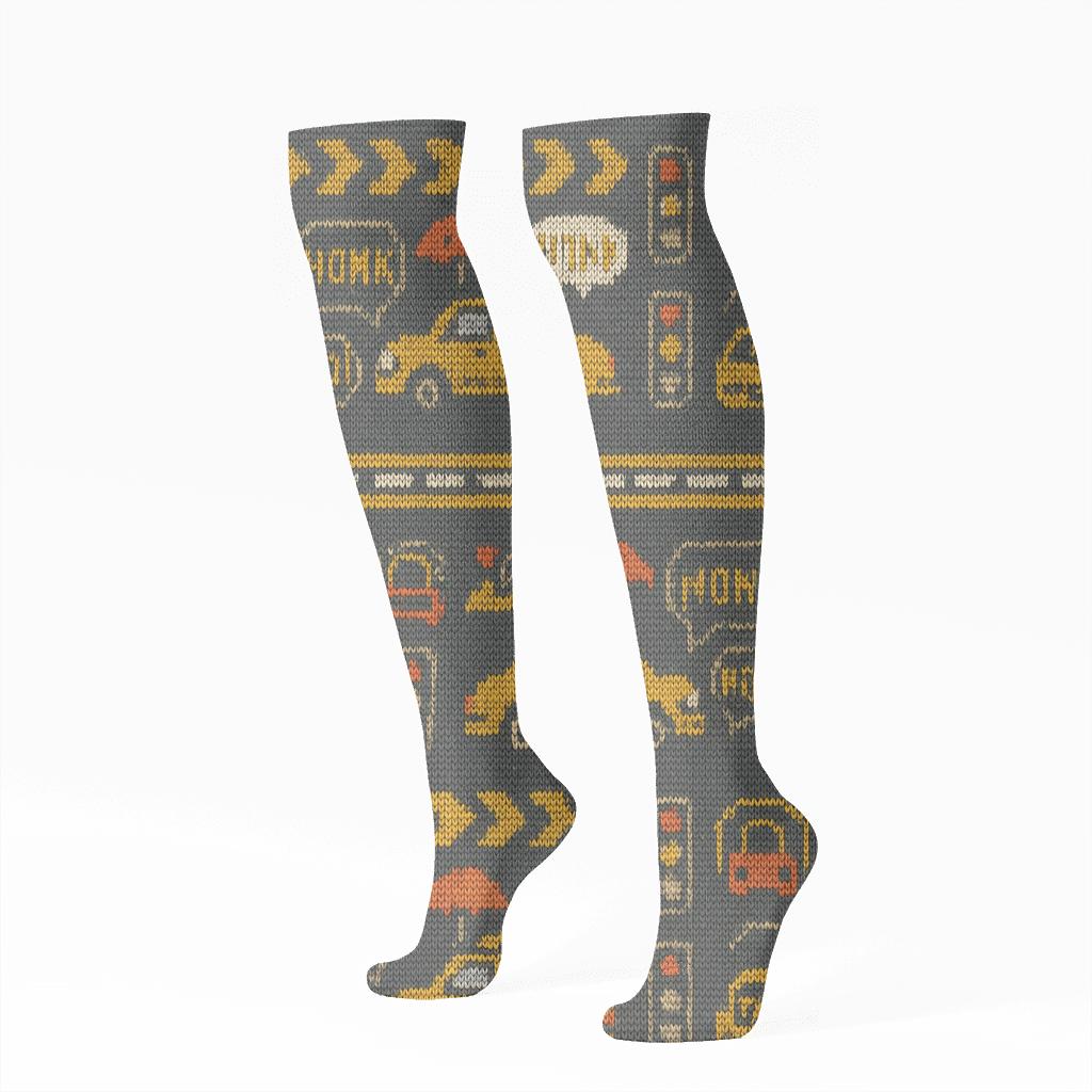 Knitted Parade Of Icons With Rideshare Driver premium sports knee-high socks