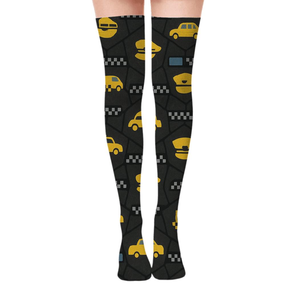 City Map Lattice For Taxi Driver comfortable cotton over-the-knee socks