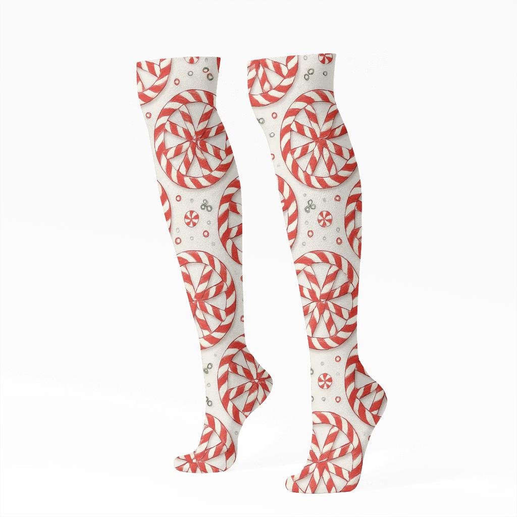 Candy Canes Medallion Rosettes In Peppermint White personalized knee-high socks
