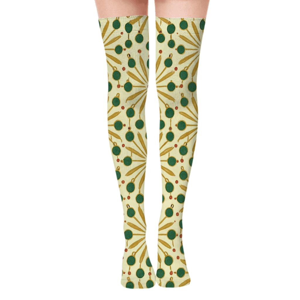 Xmas Ornament Starburst Tessellation In Gold premium cozy over-the-knee socks