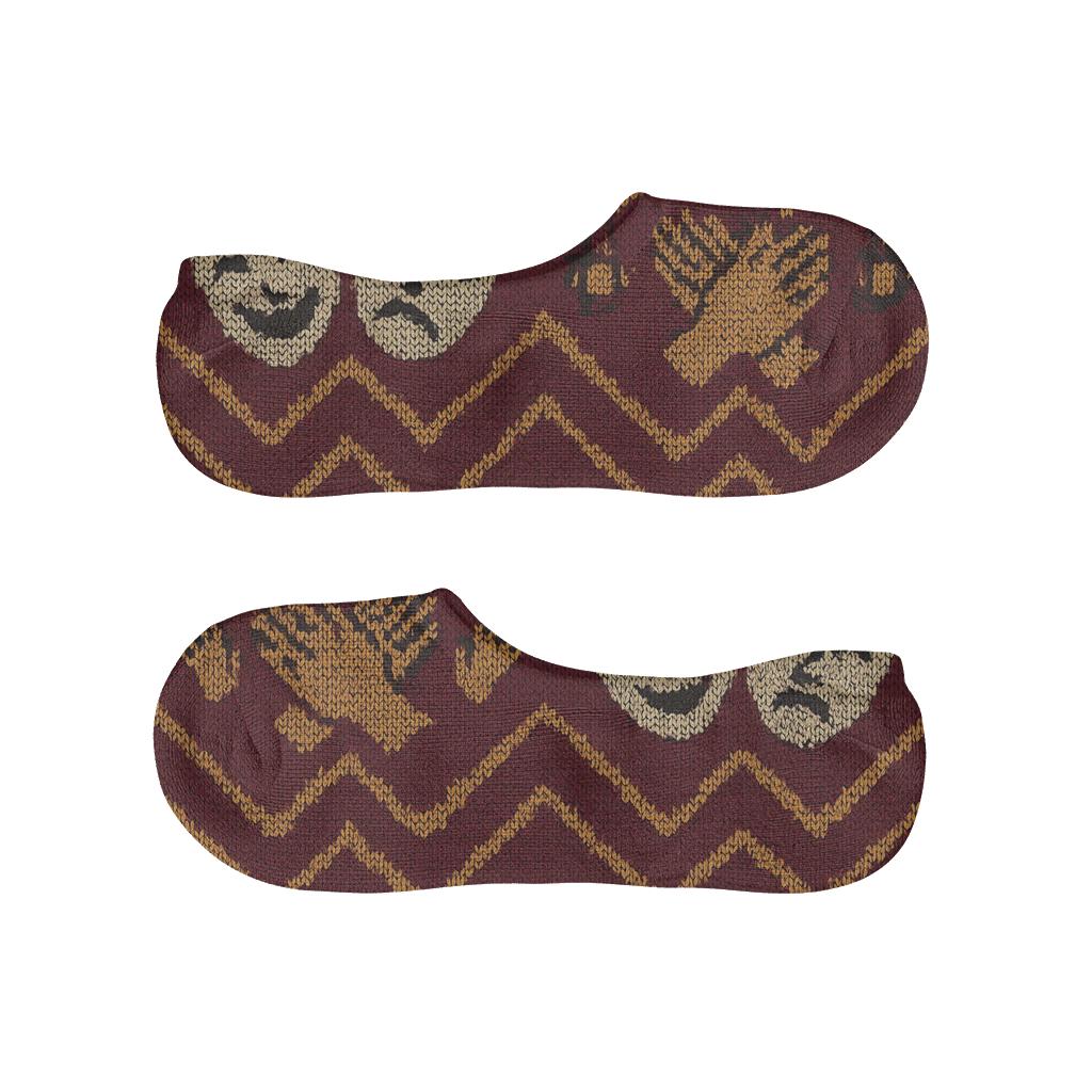 Knitted Actor Mask Chevron On Burgundy Field designer print no-show socks
