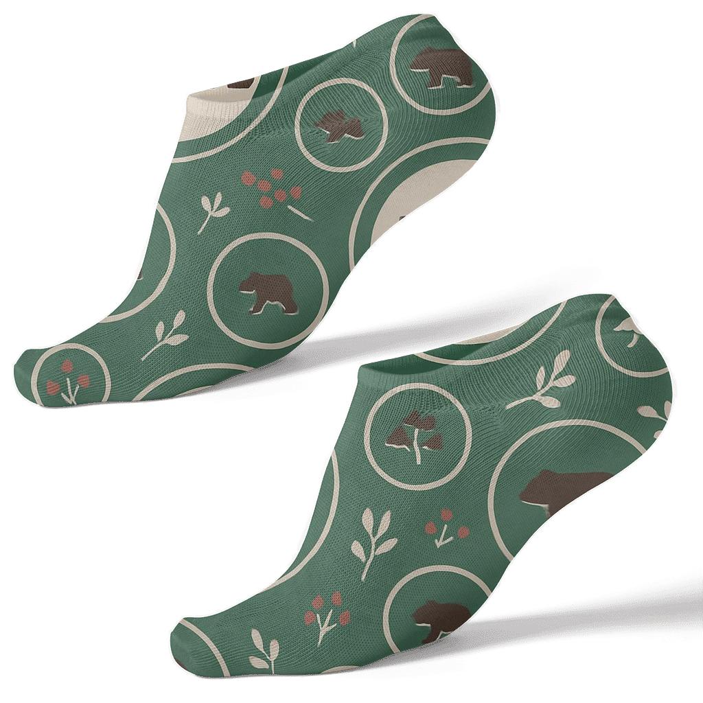 Woodland Medallions With Bear Silhouette designer print ankle socks
