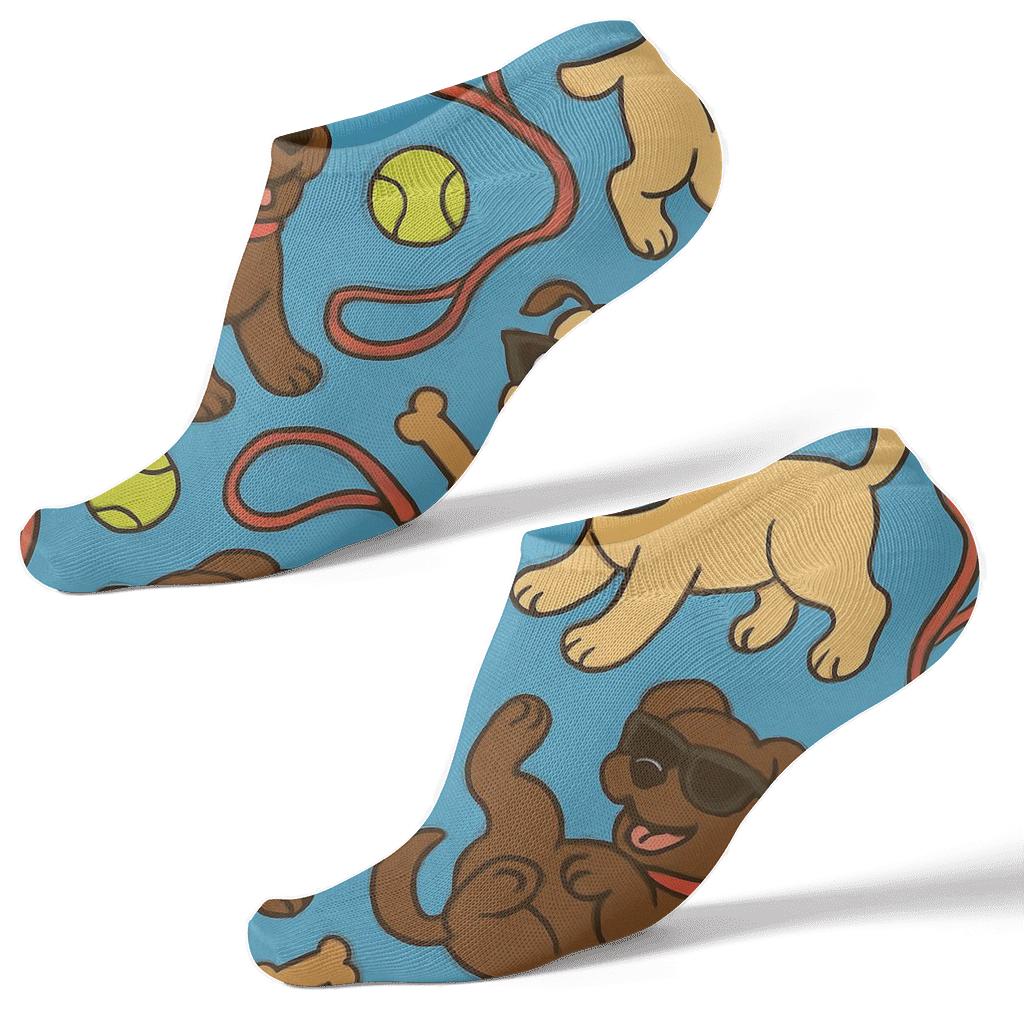 Playful Puppies In Sunglasses With Dog Park Repeat designer print ankle socks