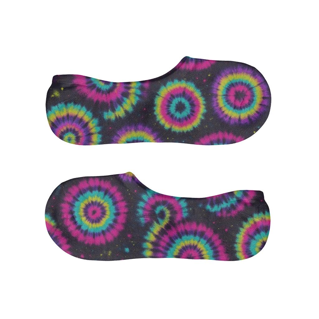 Neon Spiral Tile Lattice On Charcoal Black designer print no-show socks