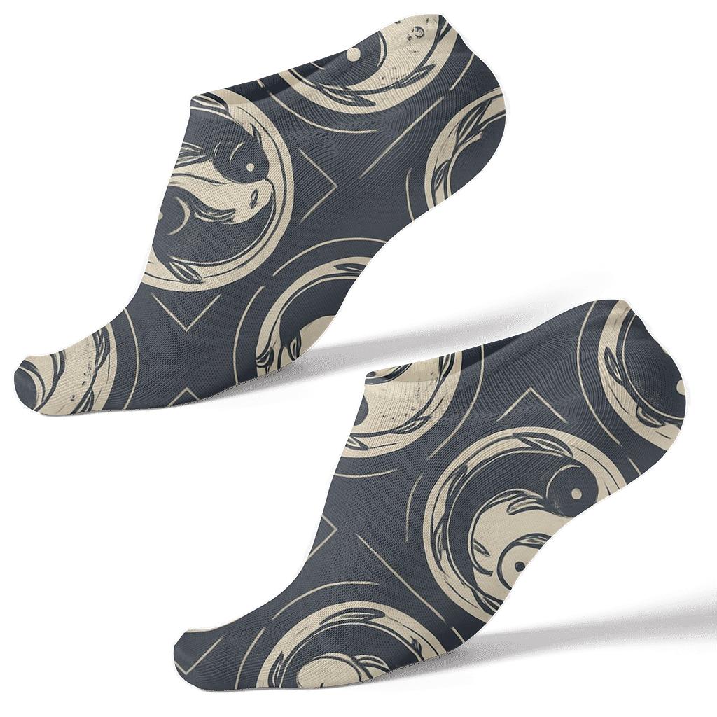 Indigo Koi Duality Spiral Tiles personalized ankle socks