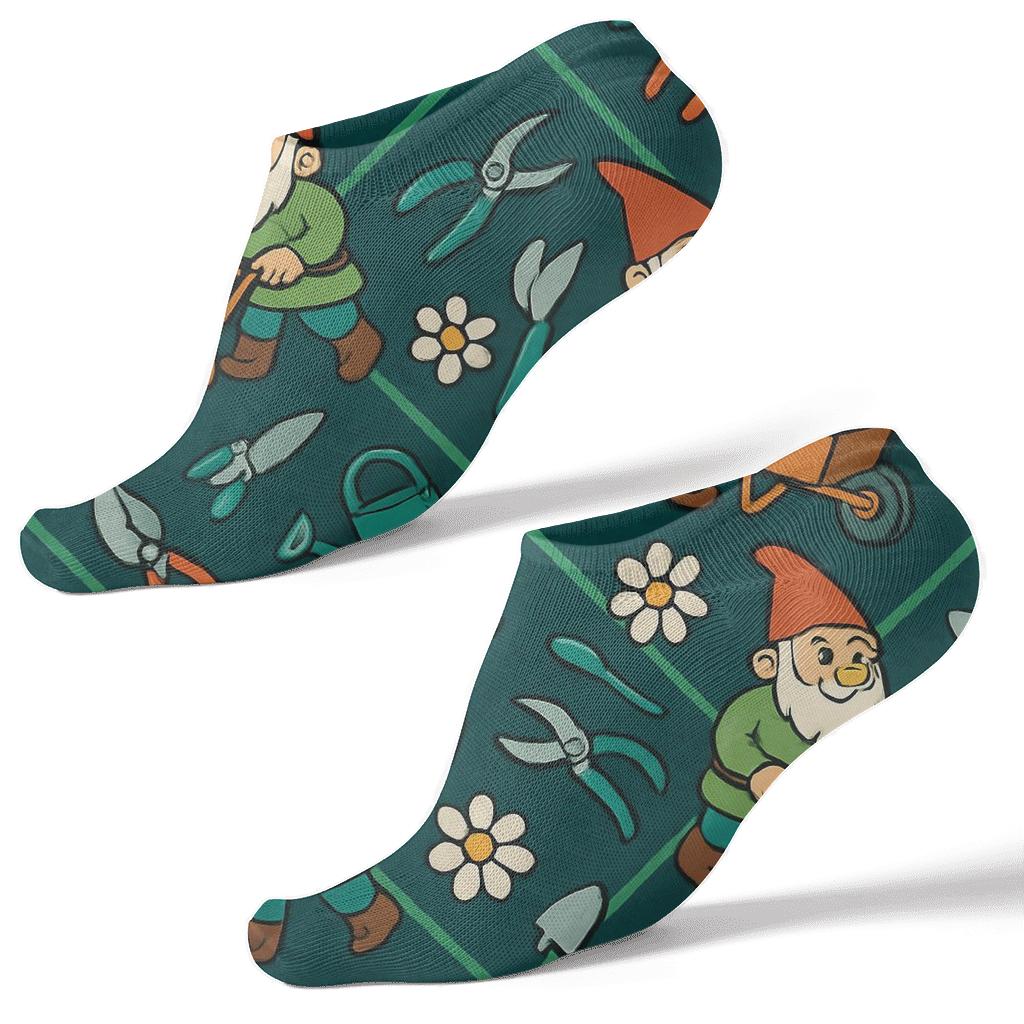 Gnome Parade Trellis In Landscaper Style designer print ankle socks