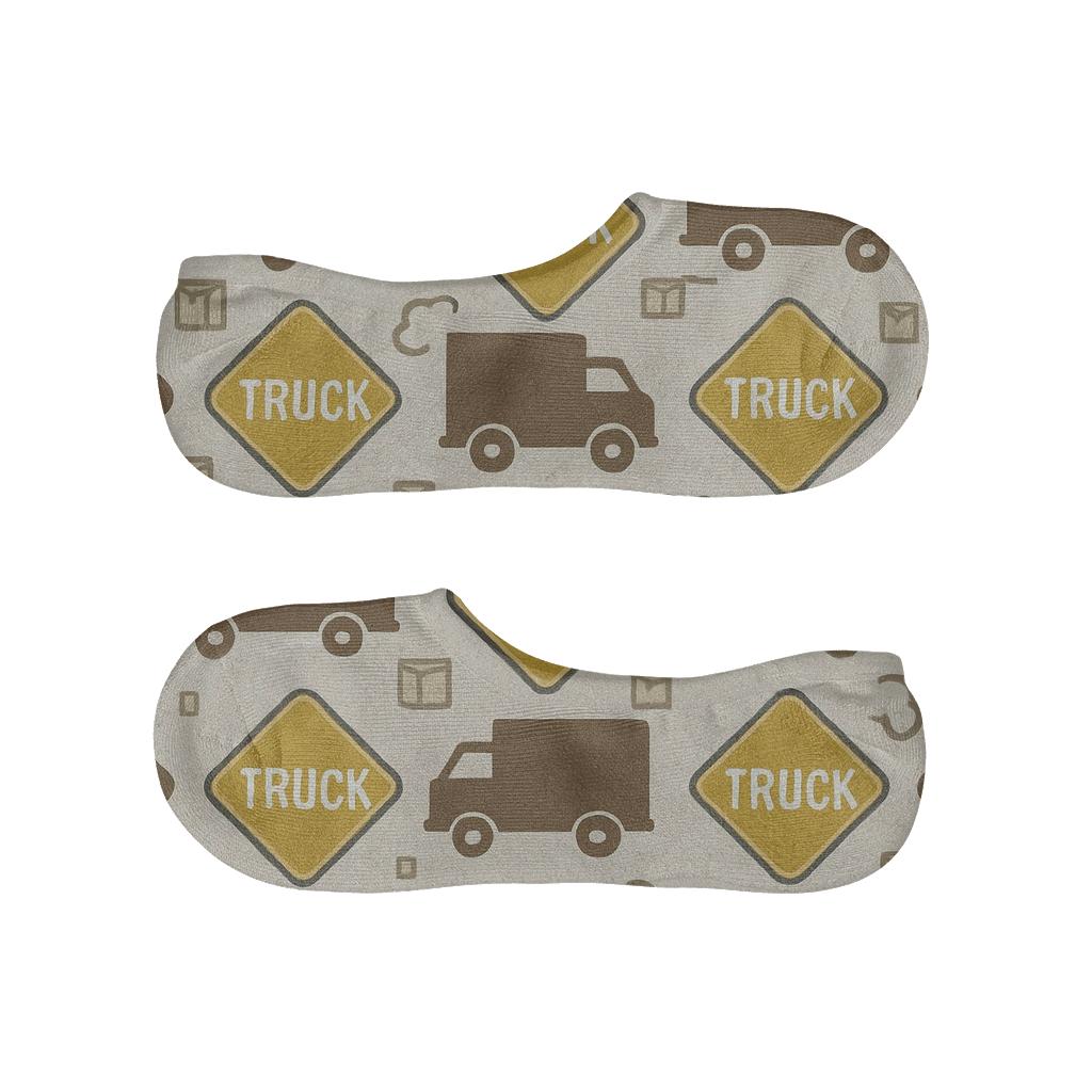 Road Sign Lattice With Truck Driver Silhouette custom no-show socks