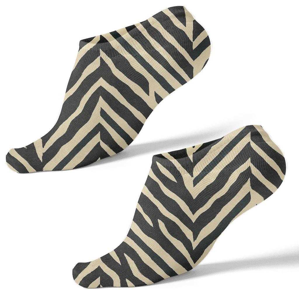 Teal Inlay Zebra Chevron Fragments On Warm Cream designer print ankle socks