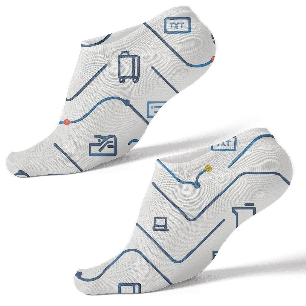 Route Map Chevron With Flight Attendant Icons soft everyday ankle socks