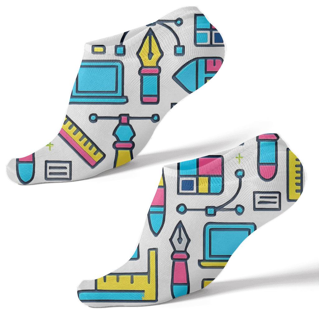 Ink And Grid Graphic Designer Tapestry trendy patterned ankle socks