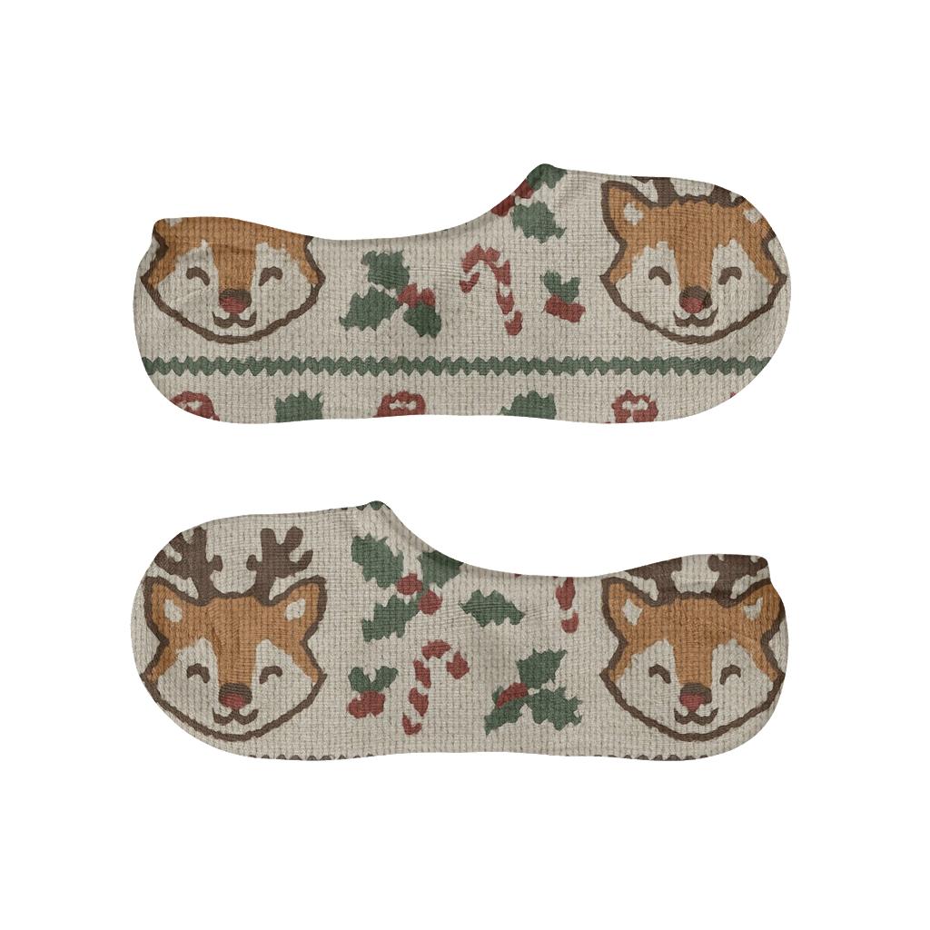 Cozy Knitted Reindeer Fox Stripe Repeat On Ivory Background trendy no-show sock styles