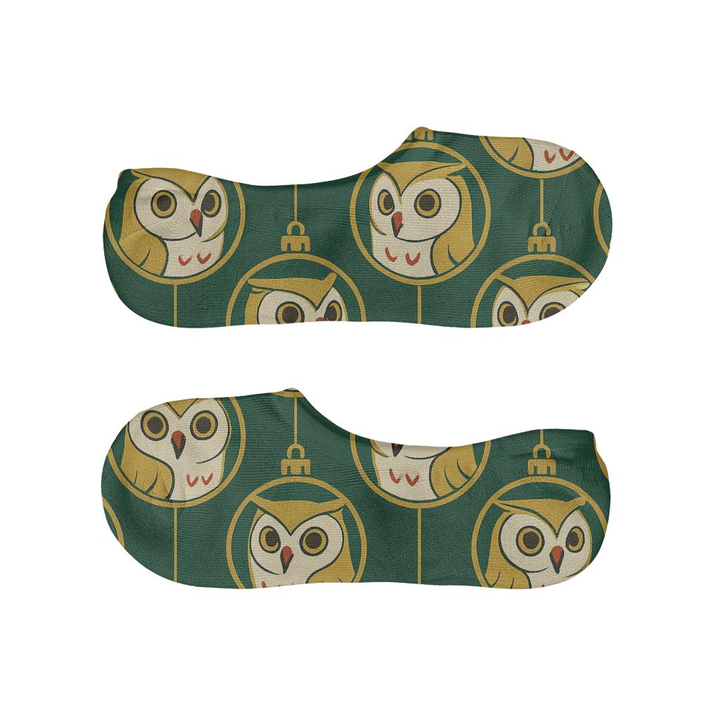 Golden Ornament Owls Radial Medallion Grid On Deep Green Background comfortable invisible socks