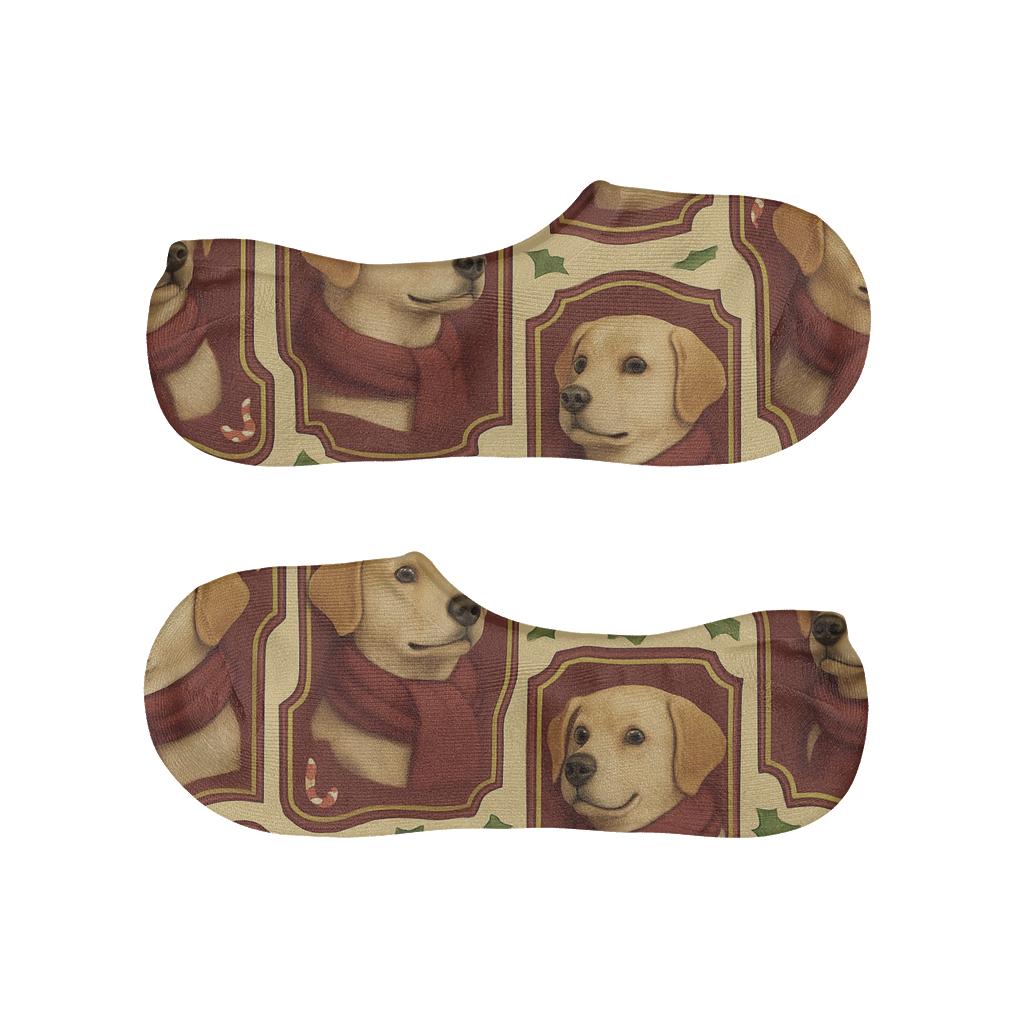 Burgundy Sleigh Dog Portrait Grid On Beige Background personalized invisible socks
