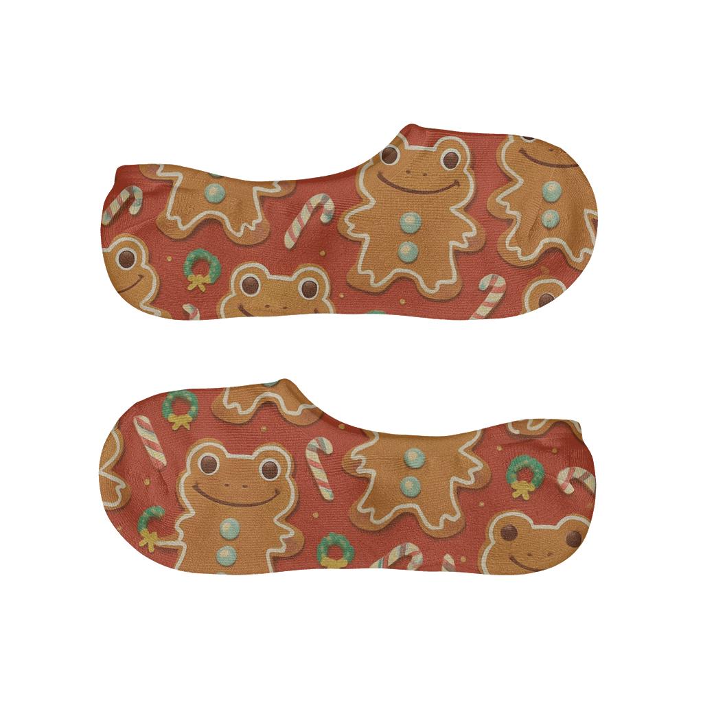 Mint Gingerbread Frog Tessellation On Red Background breathable no-show socks