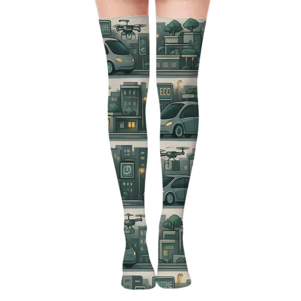 Retro Futuristic City Loop With 2025 Glow soft everyday over-the-knee socks