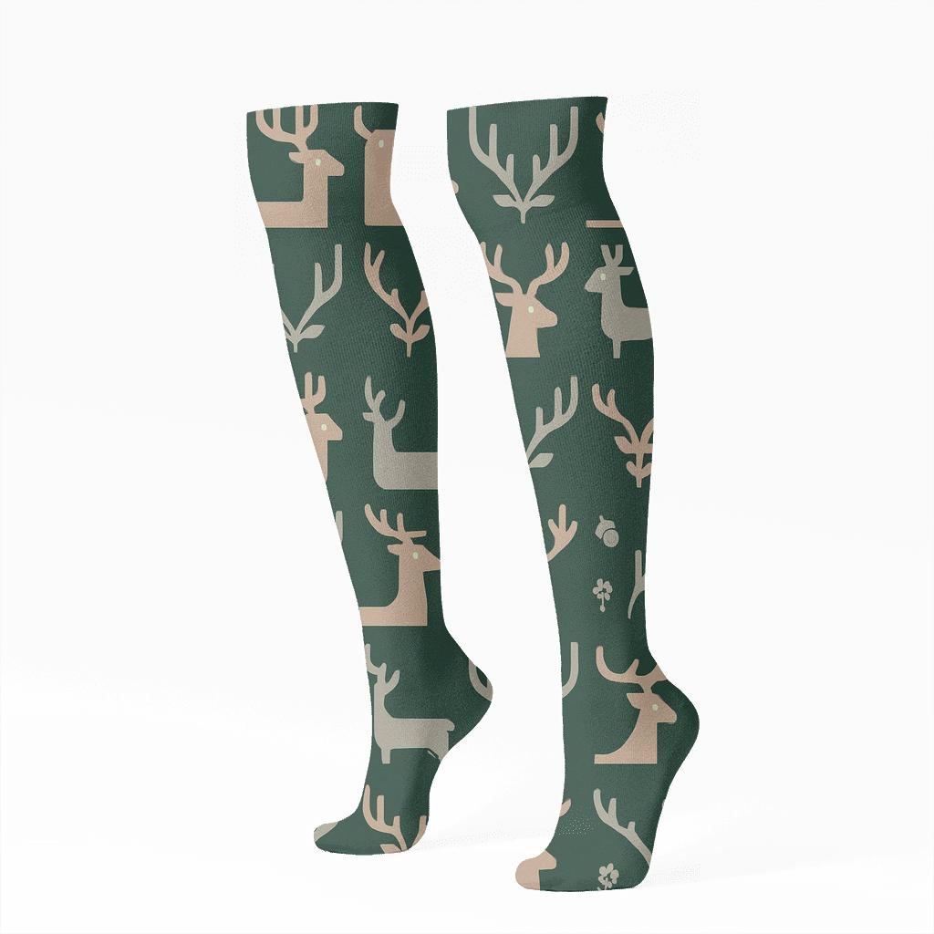 Woodland Tiles With Deer In Minimal Rhythm trendy patterned knee-high socks