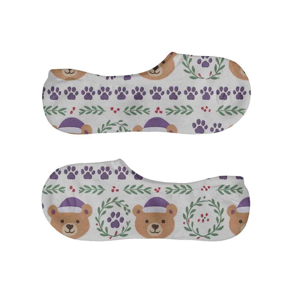 Purple Wreath Bear Paw Print Bands On White Background breathable seamless no-show sockscustom no-show socks