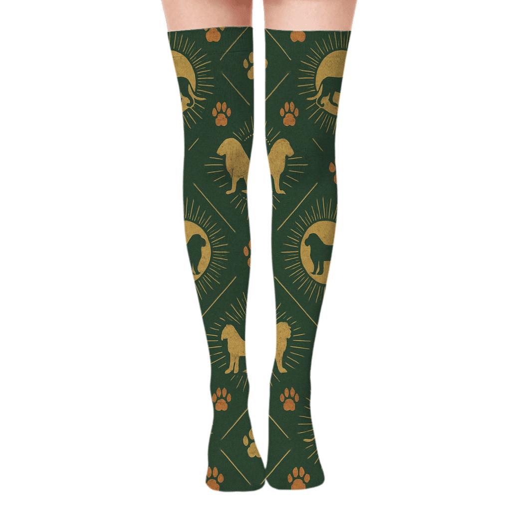 Botanical Poster Look With Lion Silhouette Medallions soft everyday over-the-knee socks