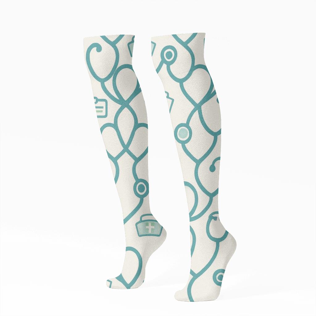 Nurse Stethoscope Loop Lattice In Scrub Teal stylish athletic knee-high socks