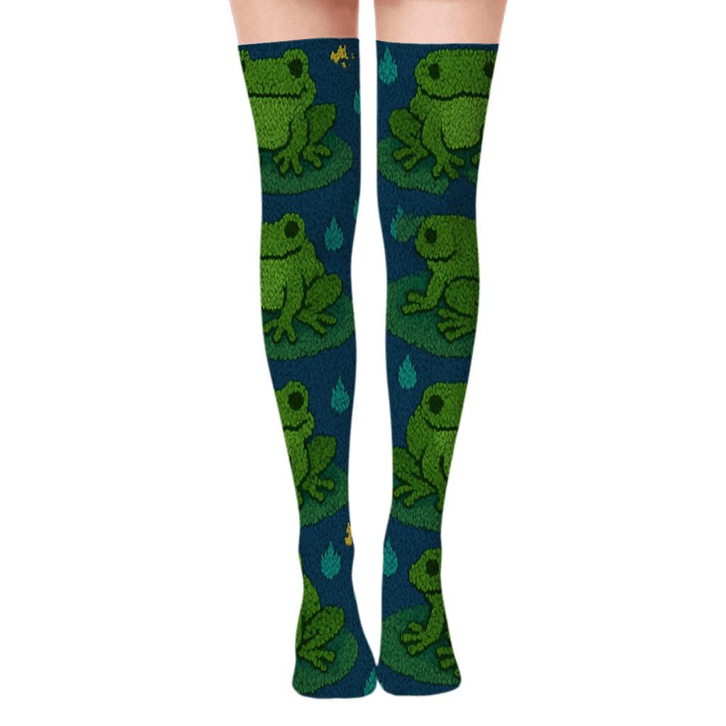 Knitted Pond Rhythm Frog Pattern personalized over-the-knee socks
