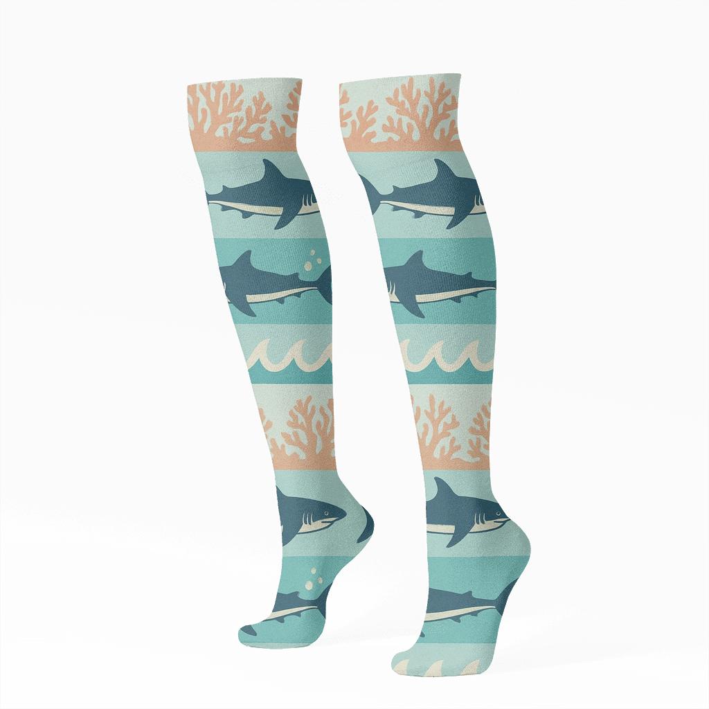 Coral Reef Bands With Shark Motion Poster designer print knee-high socks