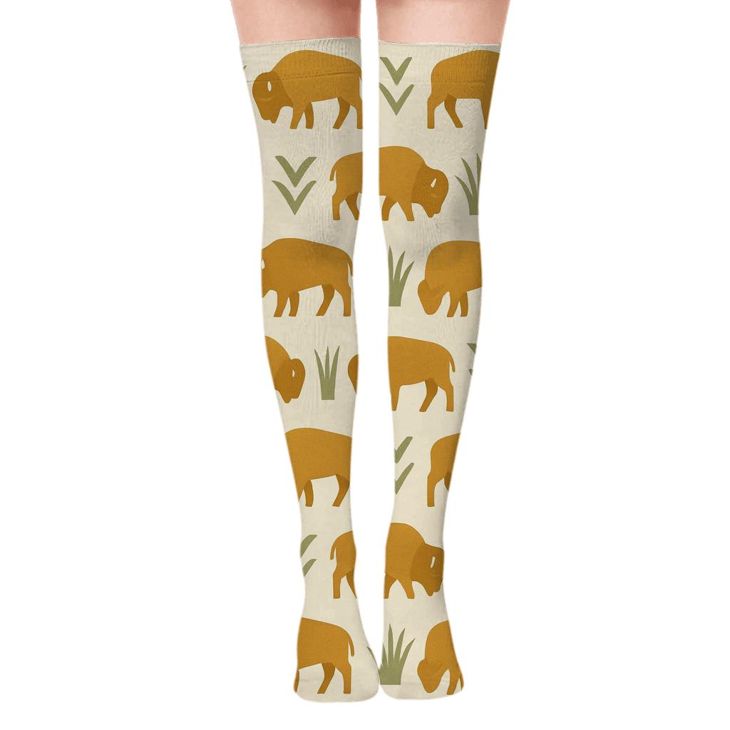 Grassland Bands With Bison Motifs custom over-the-knee socks