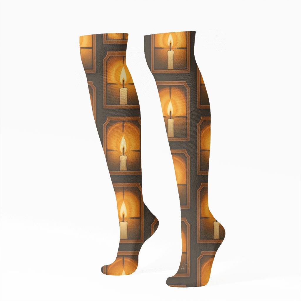 Lantern Pane Lattice In Candle Glow personalized knee-high socks