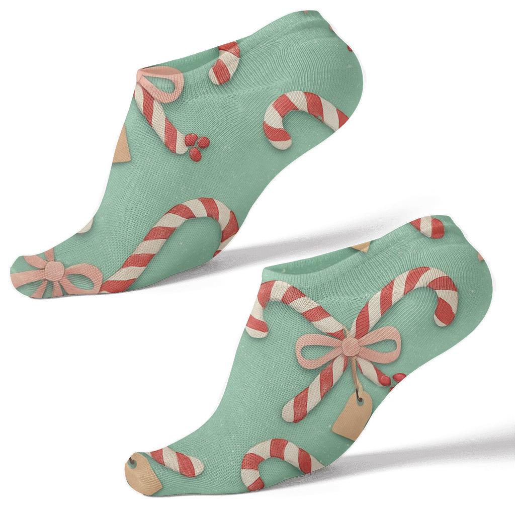 Candy Canes Garland Scatter In Mint Field unique graphic ankle socks