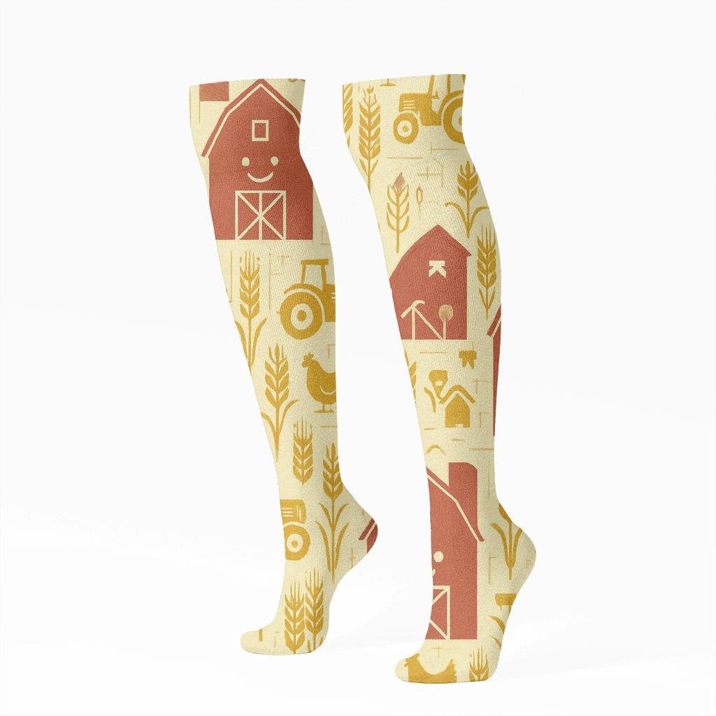 Patchwork Barn Party With Farmer Charm soft everyday knee-high socks