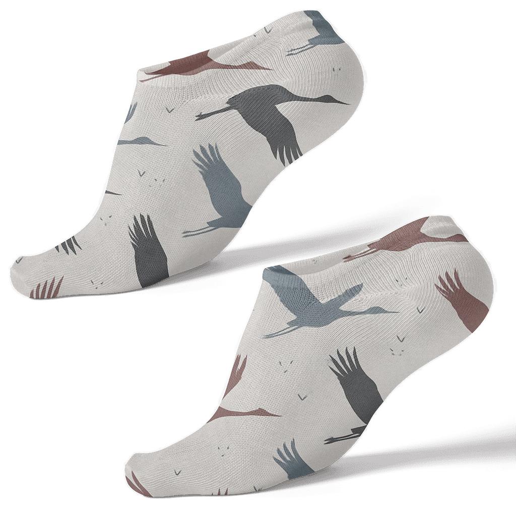 Crane Flight Silhouette Diagonal Array On Light Gray Background designer print ankle socks