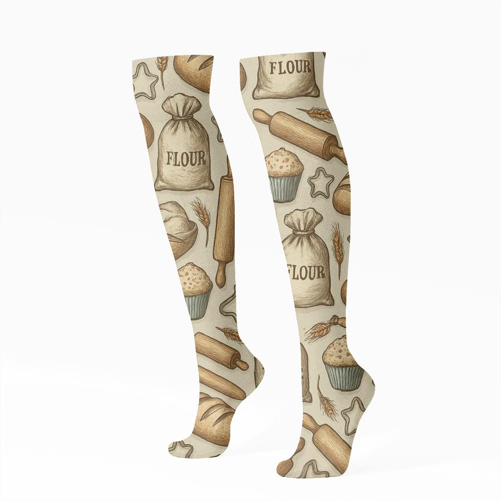 Vintage Recipe Tile Collage, Baker Edition stylish athletic knee-high socks