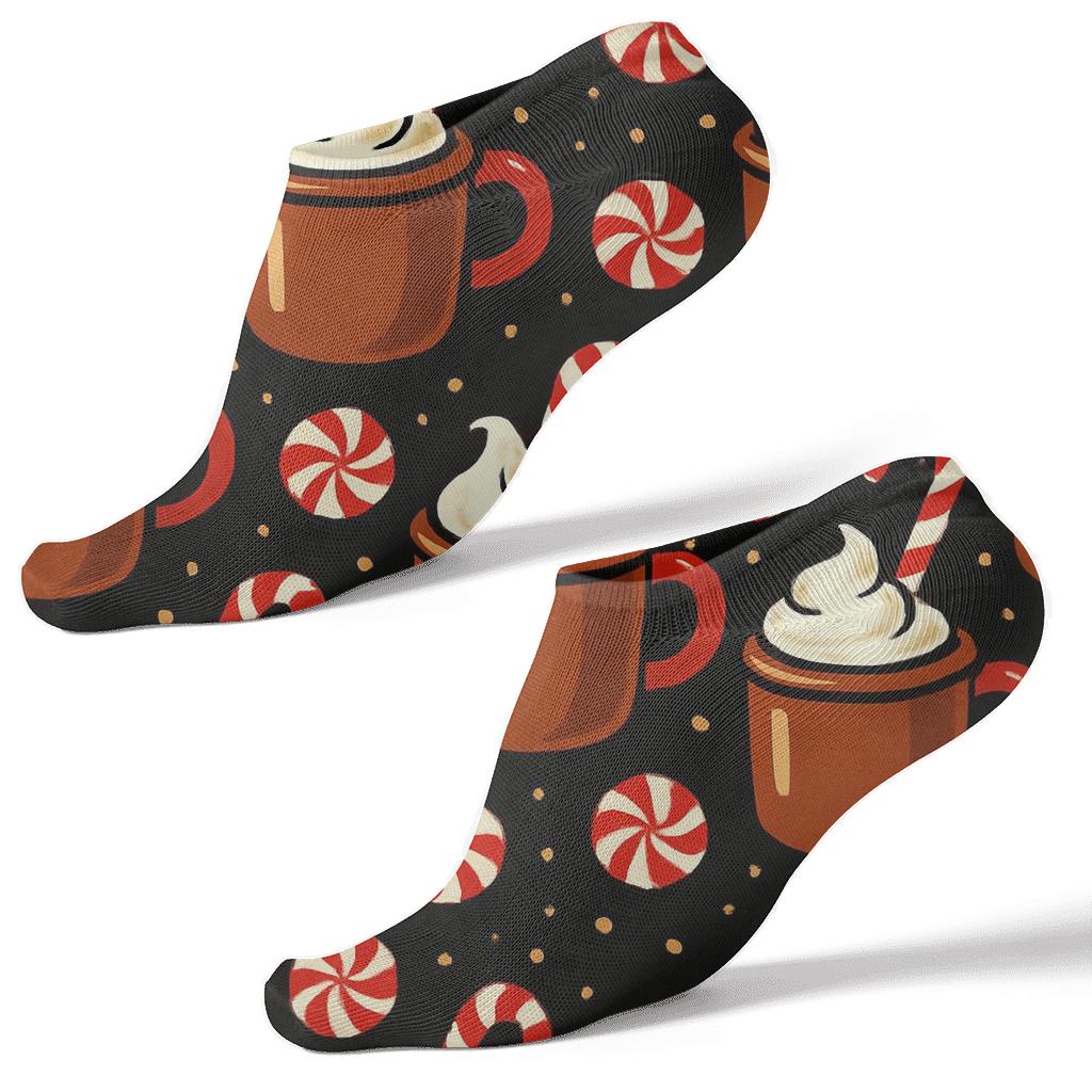 Cocoa Night Grid With Candy Canes Highlights designer print ankle socks