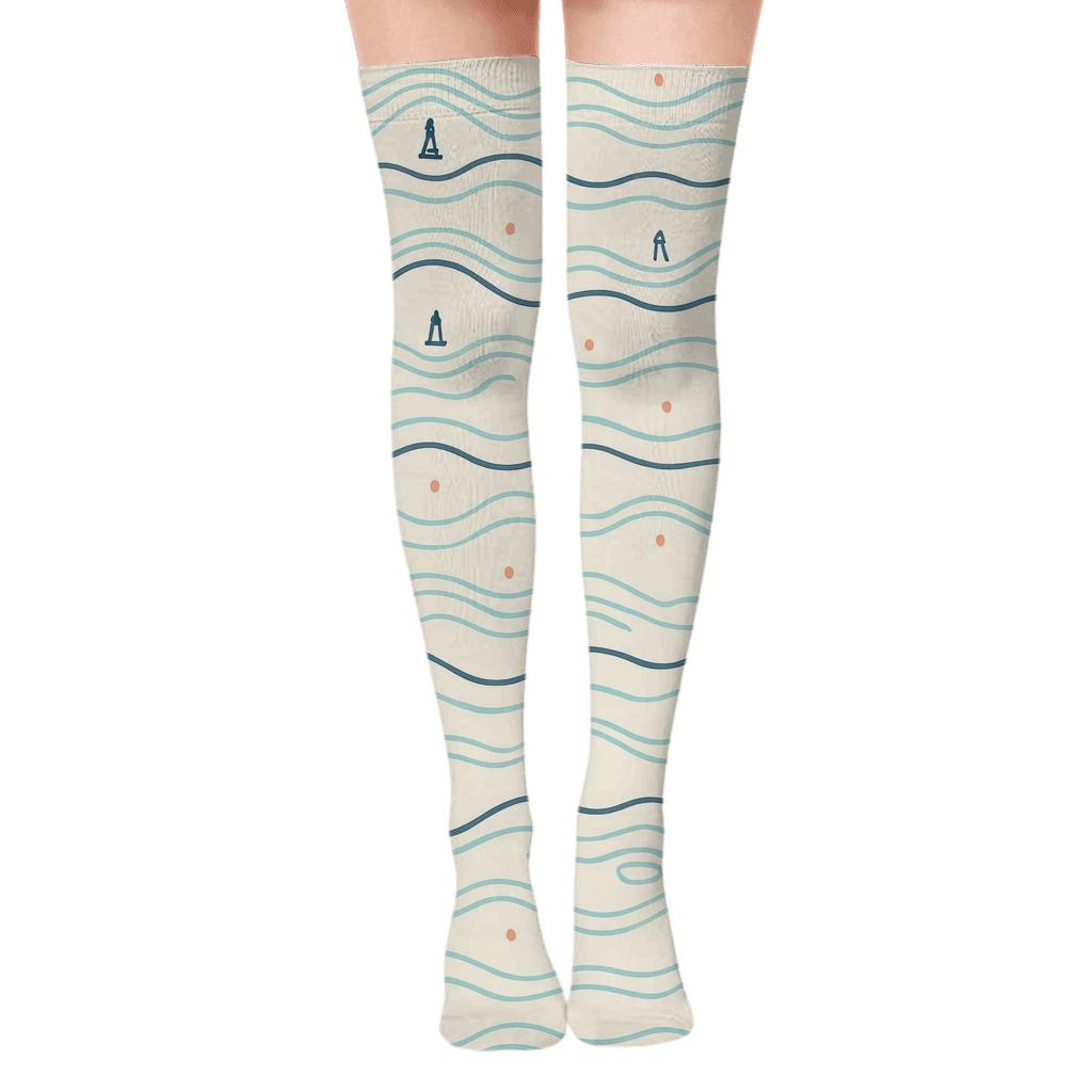 Minimal Tide Band Topography On Ivory stylish fashion over-the-knee socks
