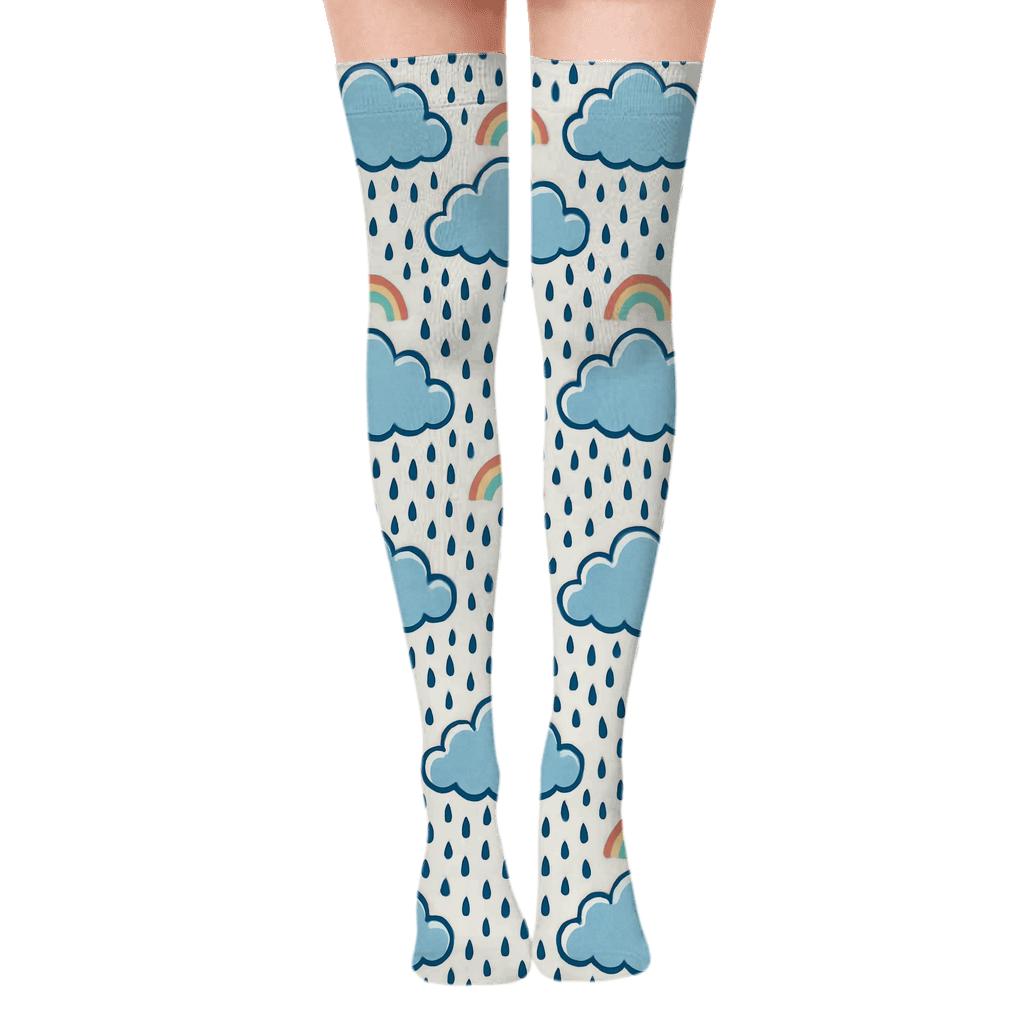 Clouds Rainbow Shower Chevron personalized over-the-knee socks