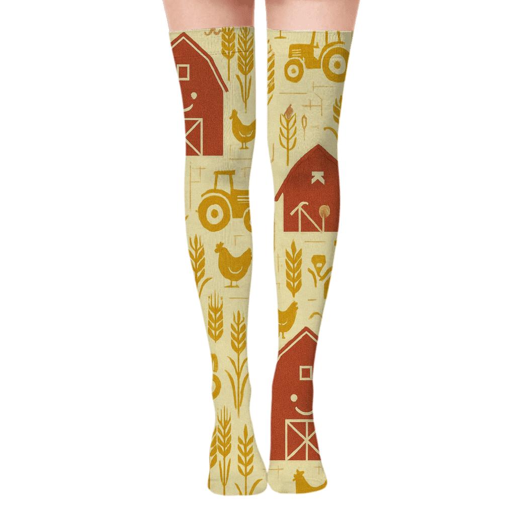 Patchwork Barn Party With Farmer Charm custom over-the-knee socks