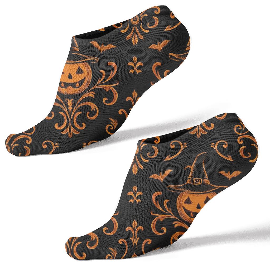 Witch Hat And Jack O Lantern Damask On Black Background comfortable cotton ankle socks