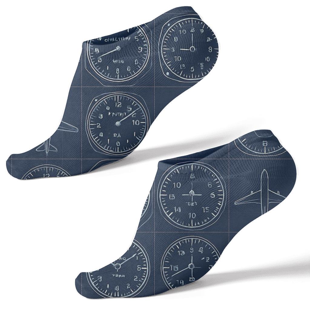 Airplane Blueprint Tiles With Instruments unique graphic ankle socks