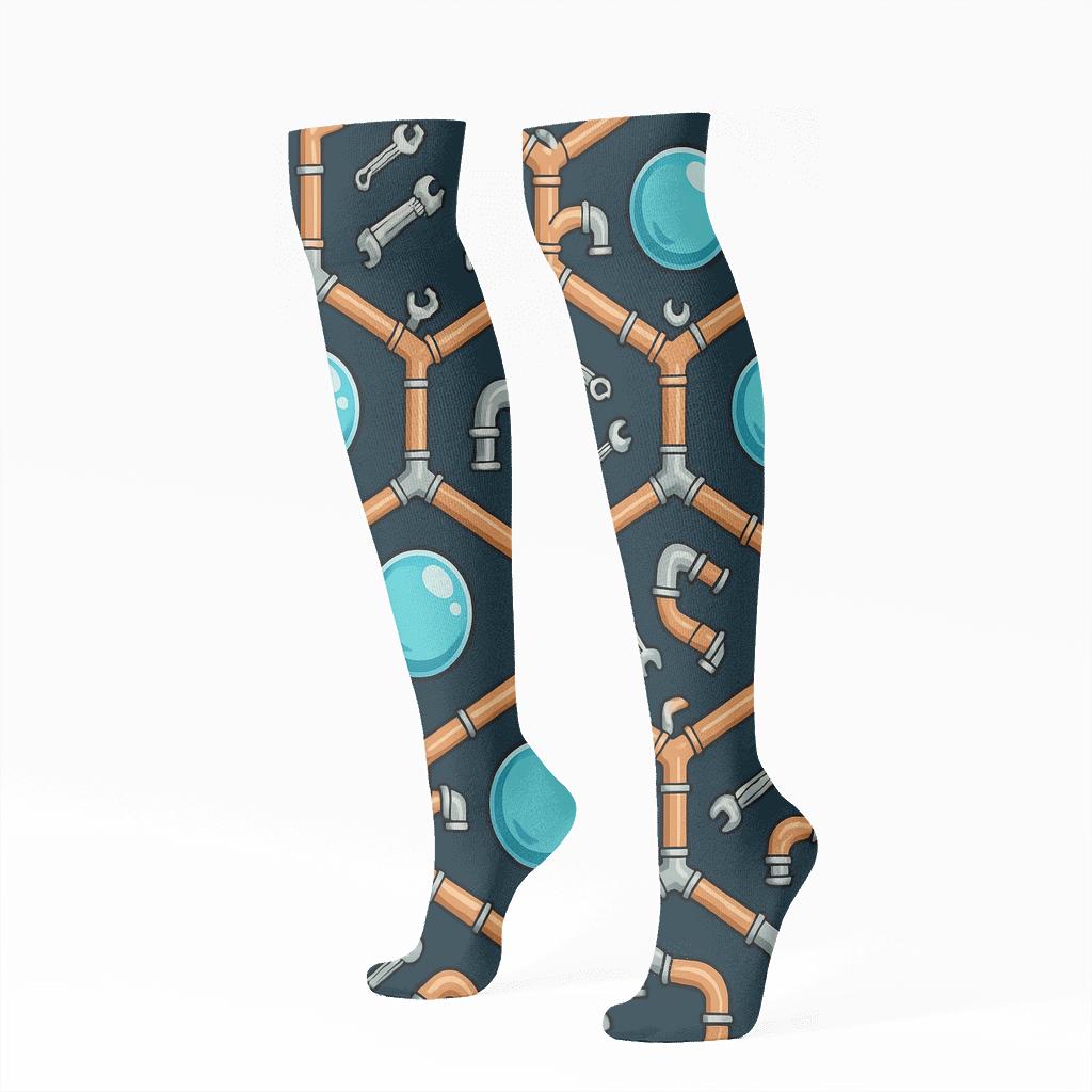 Pipe Lattice And Droplet Medallions, Plumber Edition premium sports knee-high socks